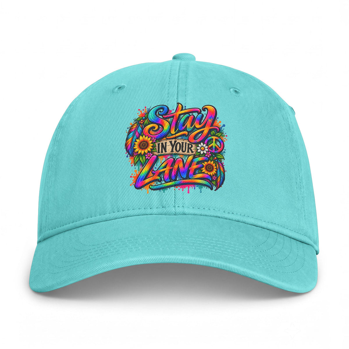 Stay In Your Lane Baseball Cap | Colorful Hippie Boho Hat | Retro Peace Sign Flower Cap | Weird Gift