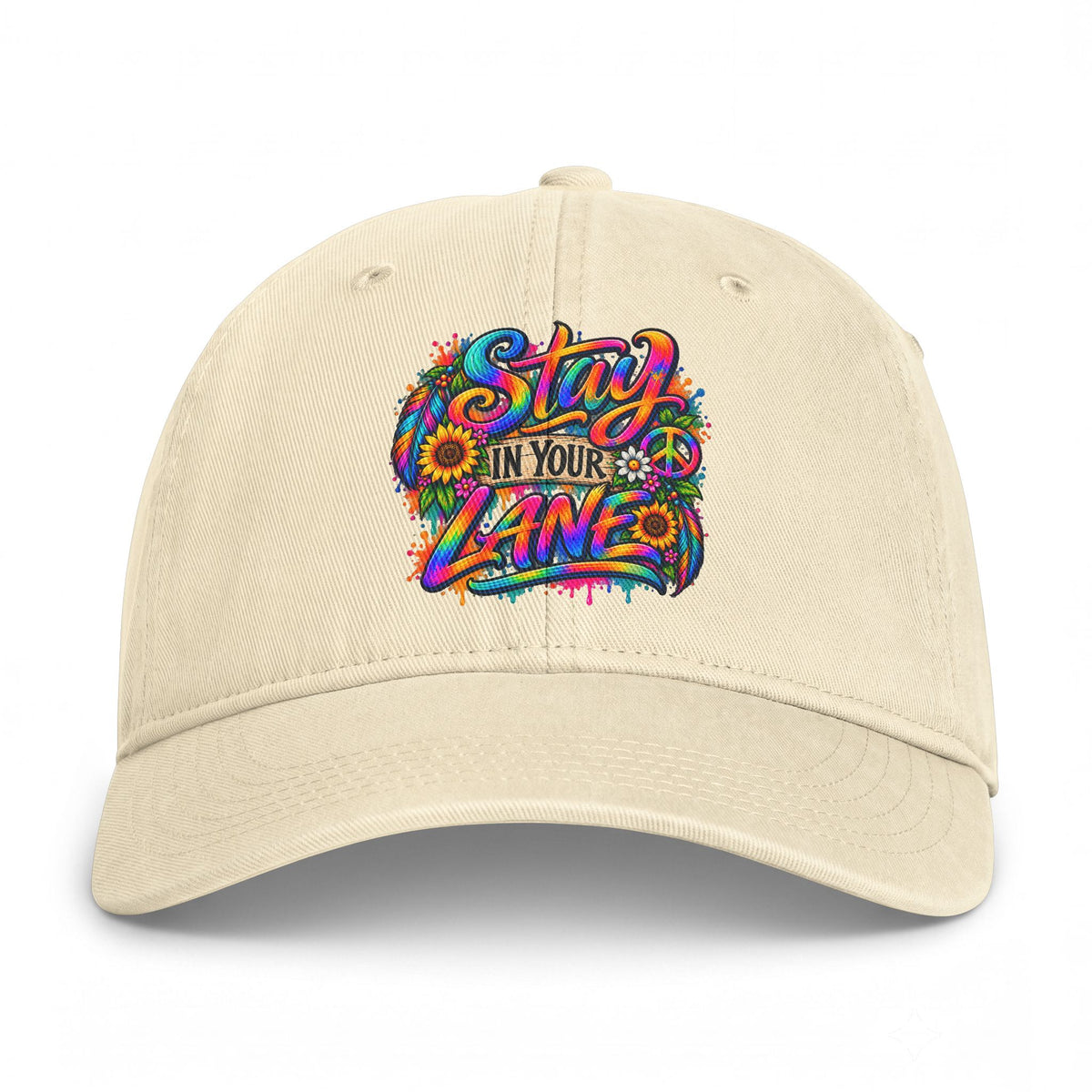Stay In Your Lane Baseball Cap | Colorful Hippie Boho Hat | Retro Peace Sign Flower Cap | Weird Gift