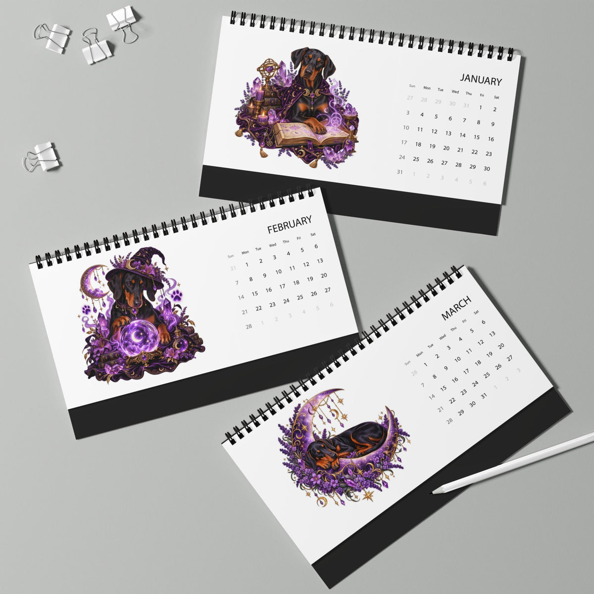 Copy of Witchy Doberman 2027 Desktop Calendar | 10 x 5 Desk Calendar