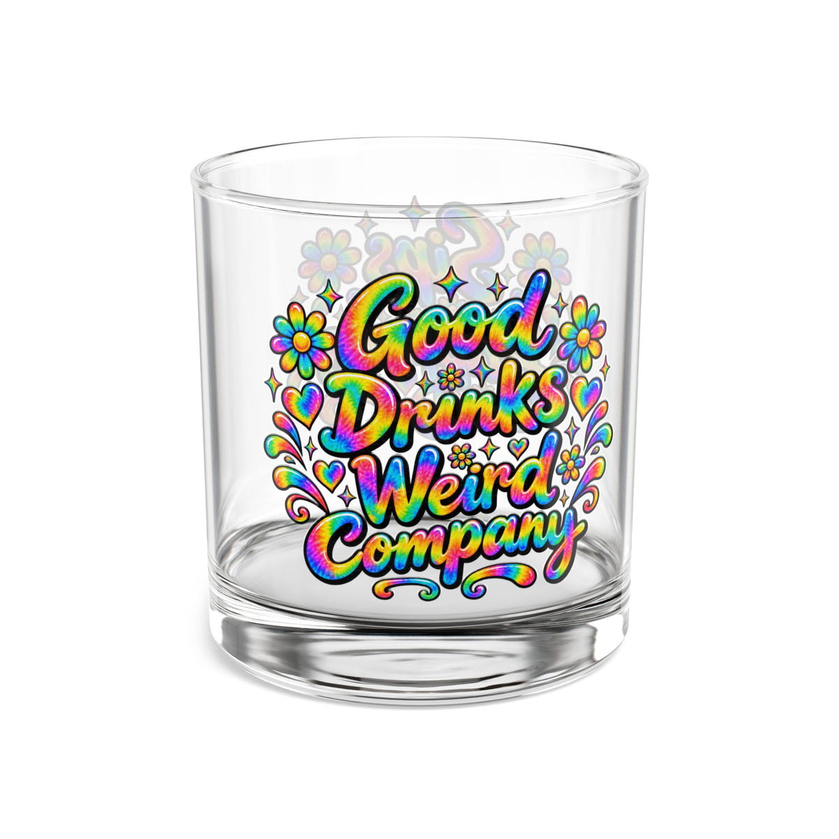 Good Drinks Weird Company 10oz Rocks Glass — Colorful Psychedelic Bar Glass