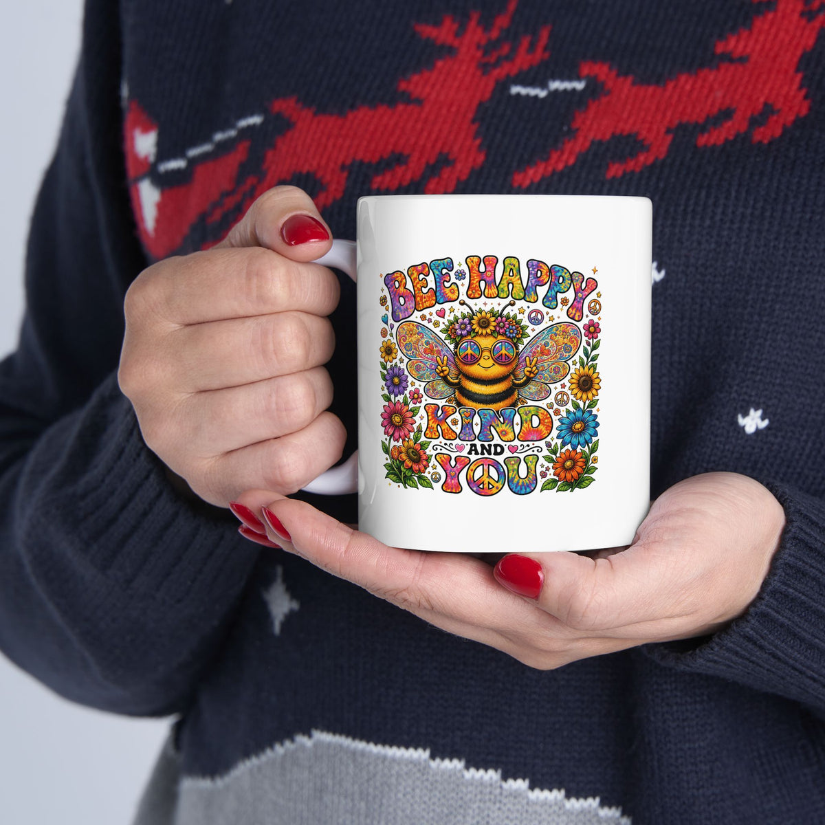 bee happy| hippie crazy | Colorful Boho Coffee Cup | (11oz & 15oz)