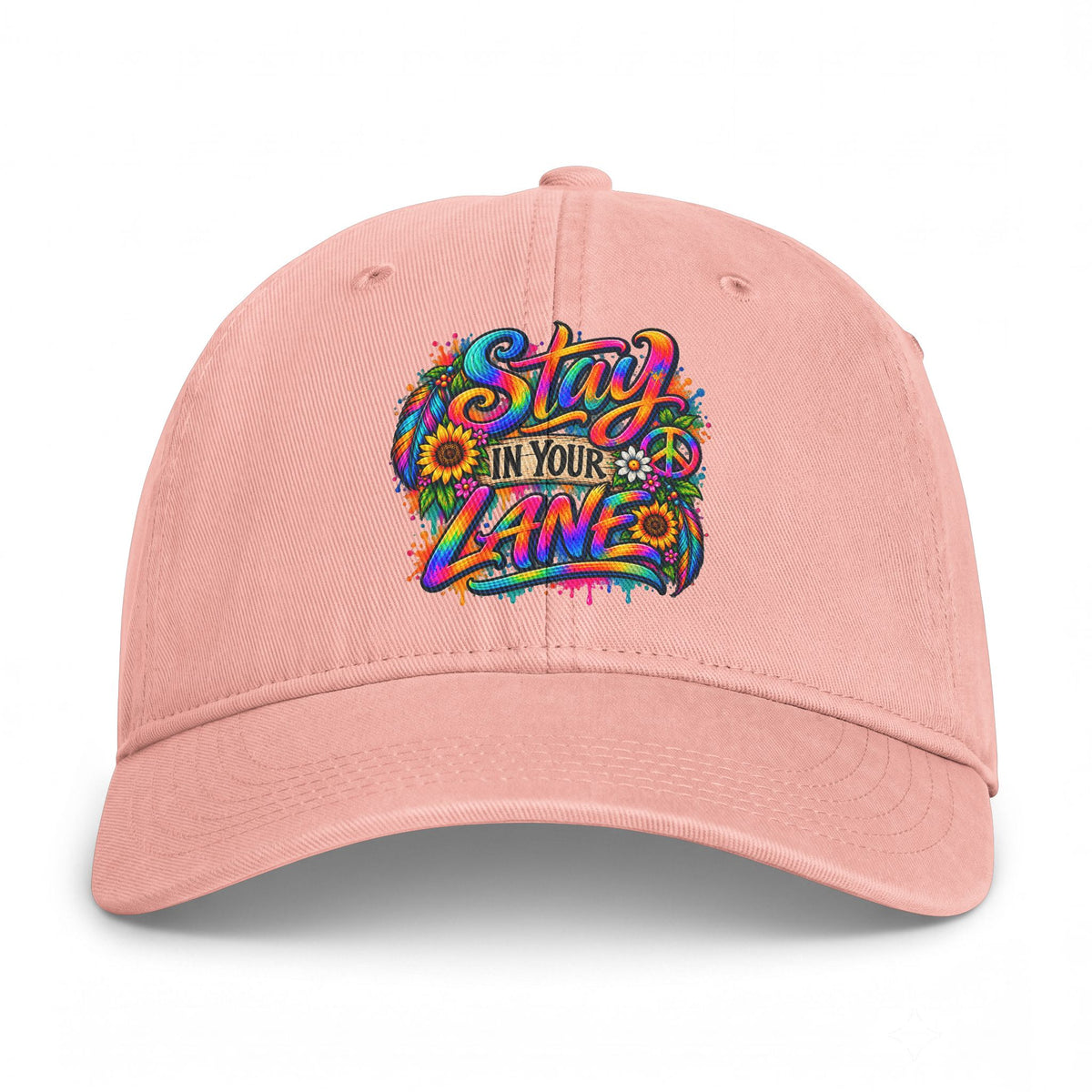Stay In Your Lane Baseball Cap | Colorful Hippie Boho Hat | Retro Peace Sign Flower Cap | Weird Gift