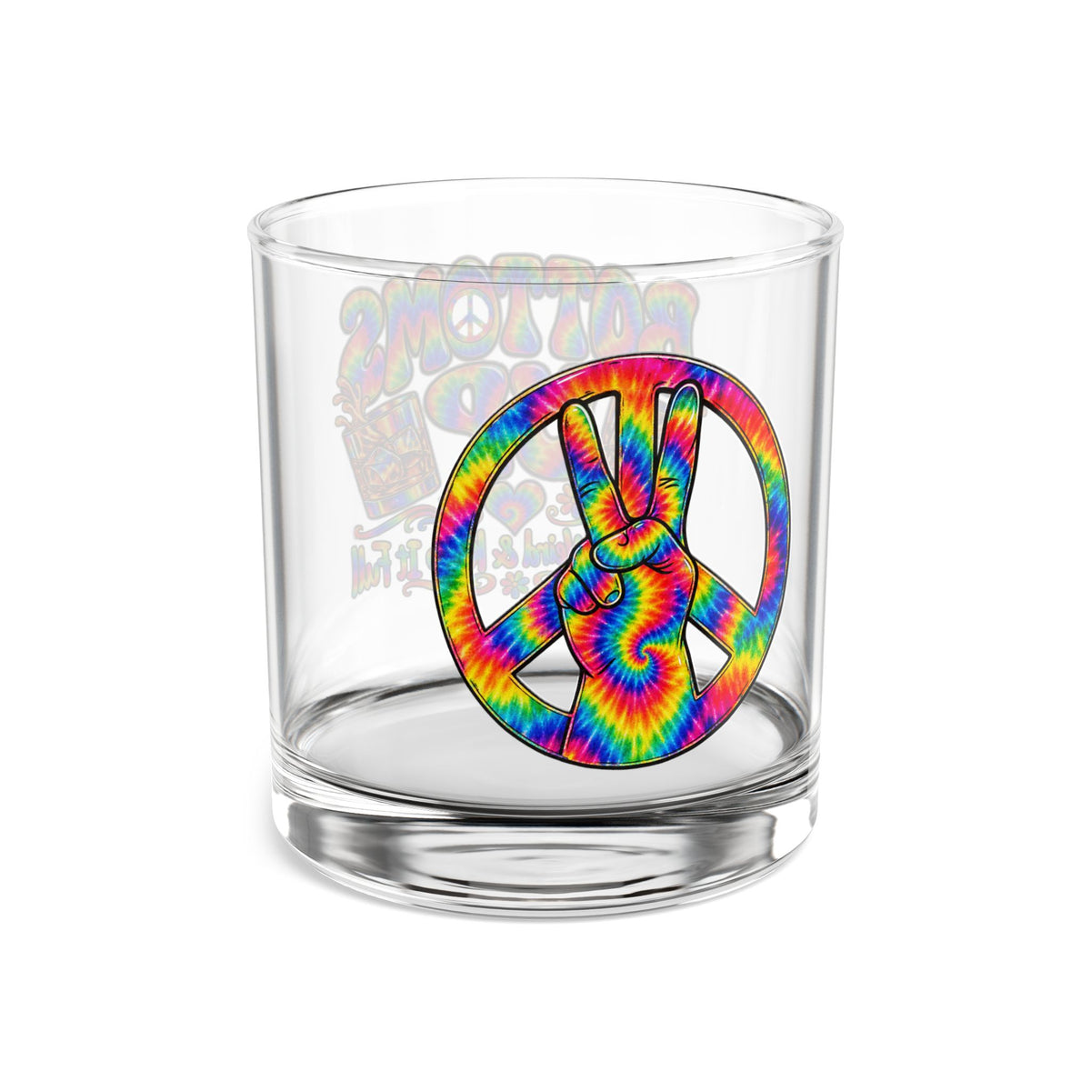 Bottoms Up Rocks Glass — 10oz Colorful Retro Drink Whiskey Glass