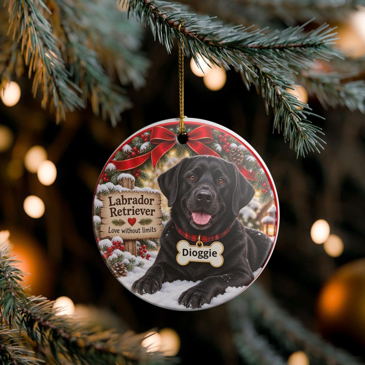 Labrador Retriever Ceramic Christmas Ornament — "Love without limits" Dog Memorial Gift