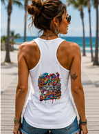 Stay In Your Lane Highland Cow Racerback Tank | Colorful Hippie Women's Top