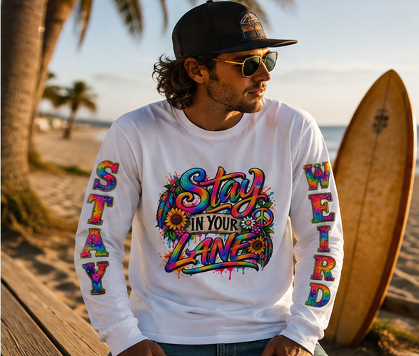 Stay In Your Lane Long Sleeve Shirt | Colorful Floral Typography