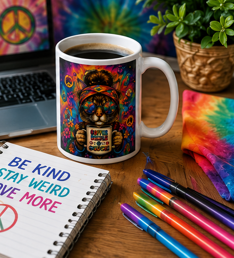 Good Vibes Only Sunflower Mug | Colorful Hippie Peace Sign Coffee Cup | Boho Gift | 11oz & 15oz