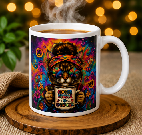 Good Vibes Only Sunflower Mug | Colorful Hippie Peace Sign Coffee Cup | Boho Gift | 11oz & 15oz