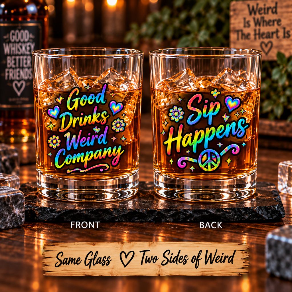 Good Drinks Weird Company 10oz Rocks Glass — Colorful Psychedelic Bar Glass