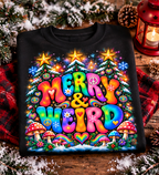 Psychedelic Merry & Weird Crewneck Sweatshirt — Colorful Retro Hippie Graphic