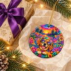 Psychedelic Dog Christmas Ornament, Double-Sided Rainbow Peace & Love Decor, Hippie Dog Lover Gift