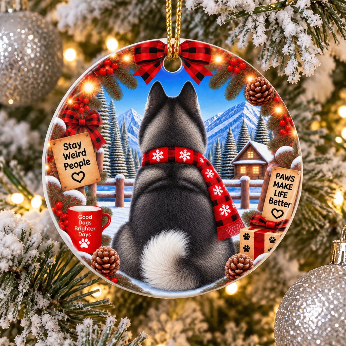 Personalized Siberian Husky Christmas Ornament, Double-Sided Ceramic Dog Ornament, Custom Pet Name Gift