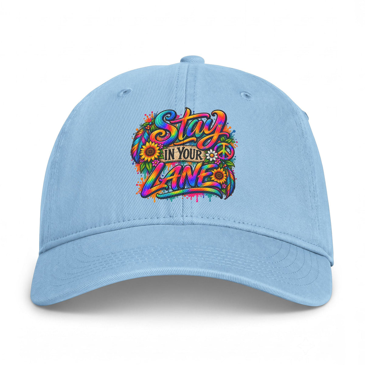 Stay In Your Lane Baseball Cap | Colorful Hippie Boho Hat | Retro Peace Sign Flower Cap | Weird Gift