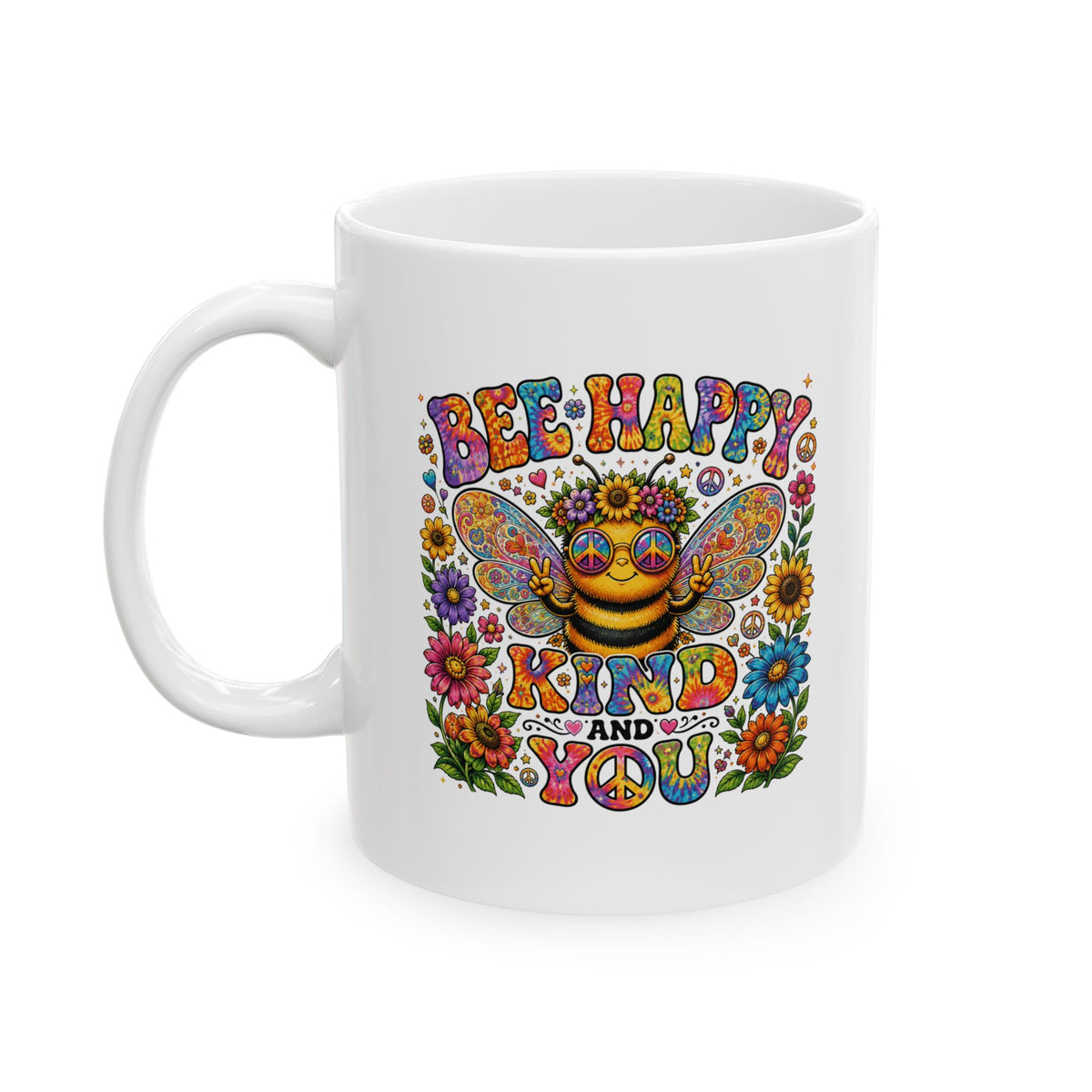 bee happy| hippie crazy | Colorful Boho Coffee Cup | (11oz & 15oz)