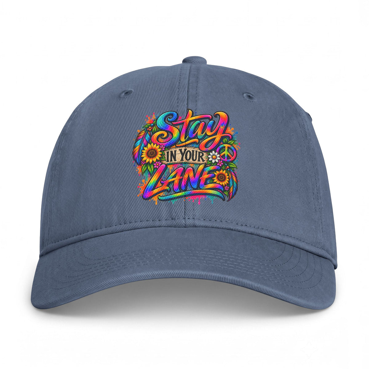 Stay In Your Lane Baseball Cap | Colorful Hippie Boho Hat | Retro Peace Sign Flower Cap | Weird Gift