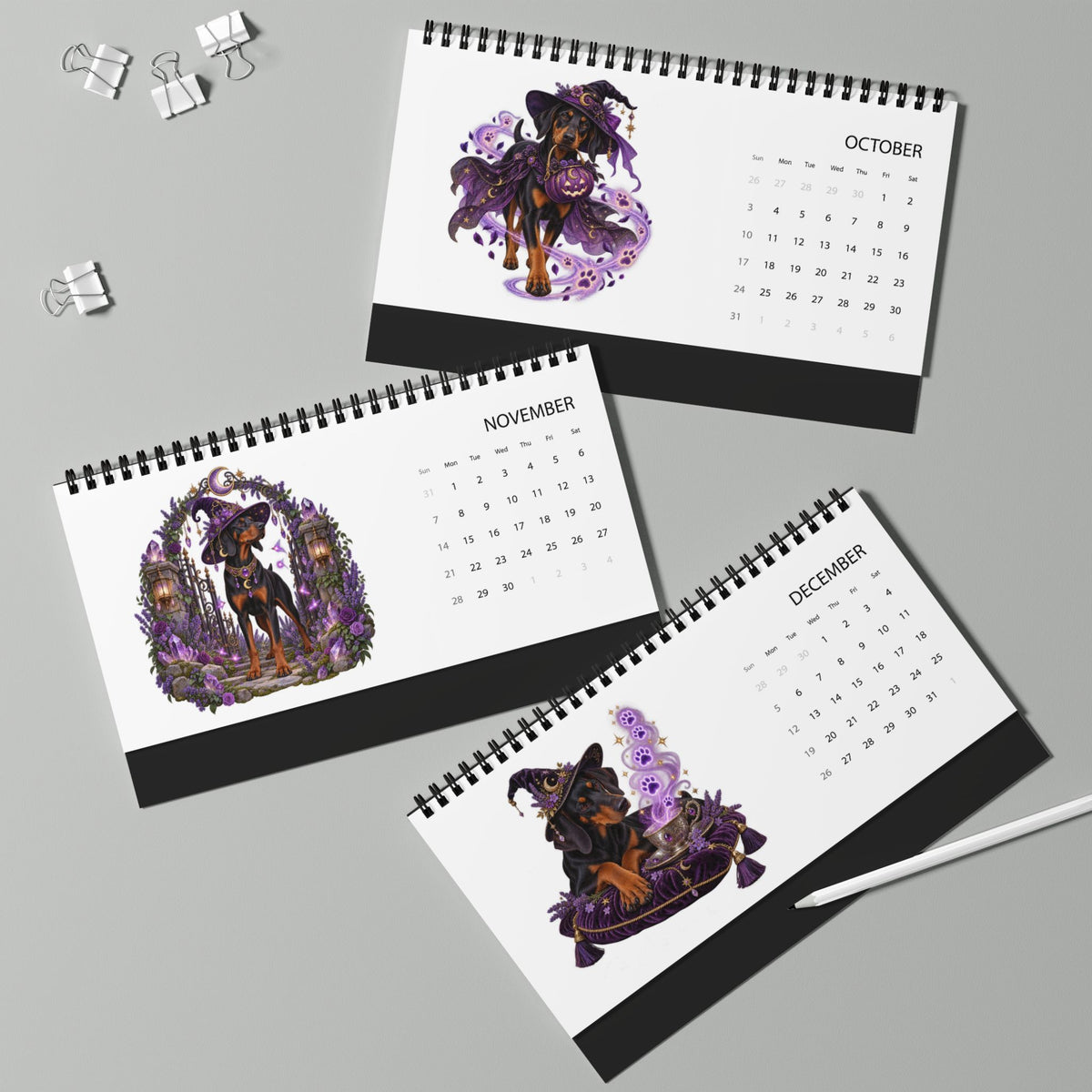 Copy of Witchy Doberman 2027 Desktop Calendar | 10 x 5 Desk Calendar