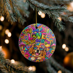 Psychedelic Dog Christmas Ornament, Double-Sided Rainbow Peace & Love Decor, Hippie Dog Lover Gift