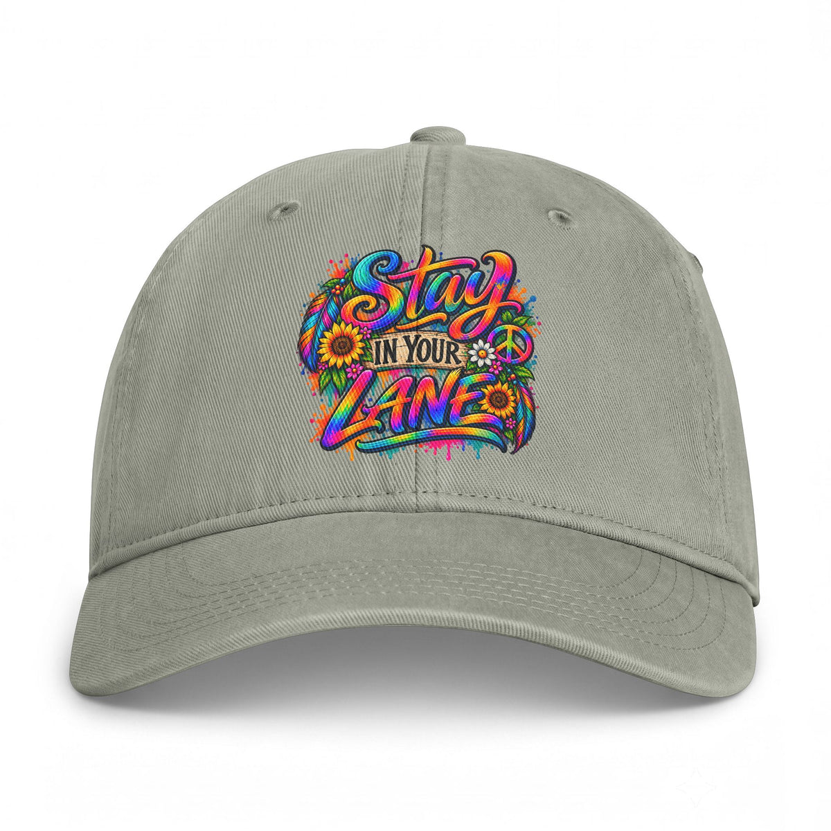 Stay In Your Lane Baseball Cap | Colorful Hippie Boho Hat | Retro Peace Sign Flower Cap | Weird Gift