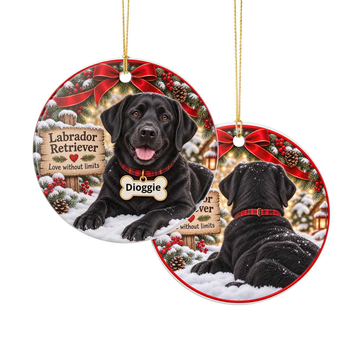 Labrador Retriever Ceramic Christmas Ornament — "Love without limits" Dog Memorial Gift