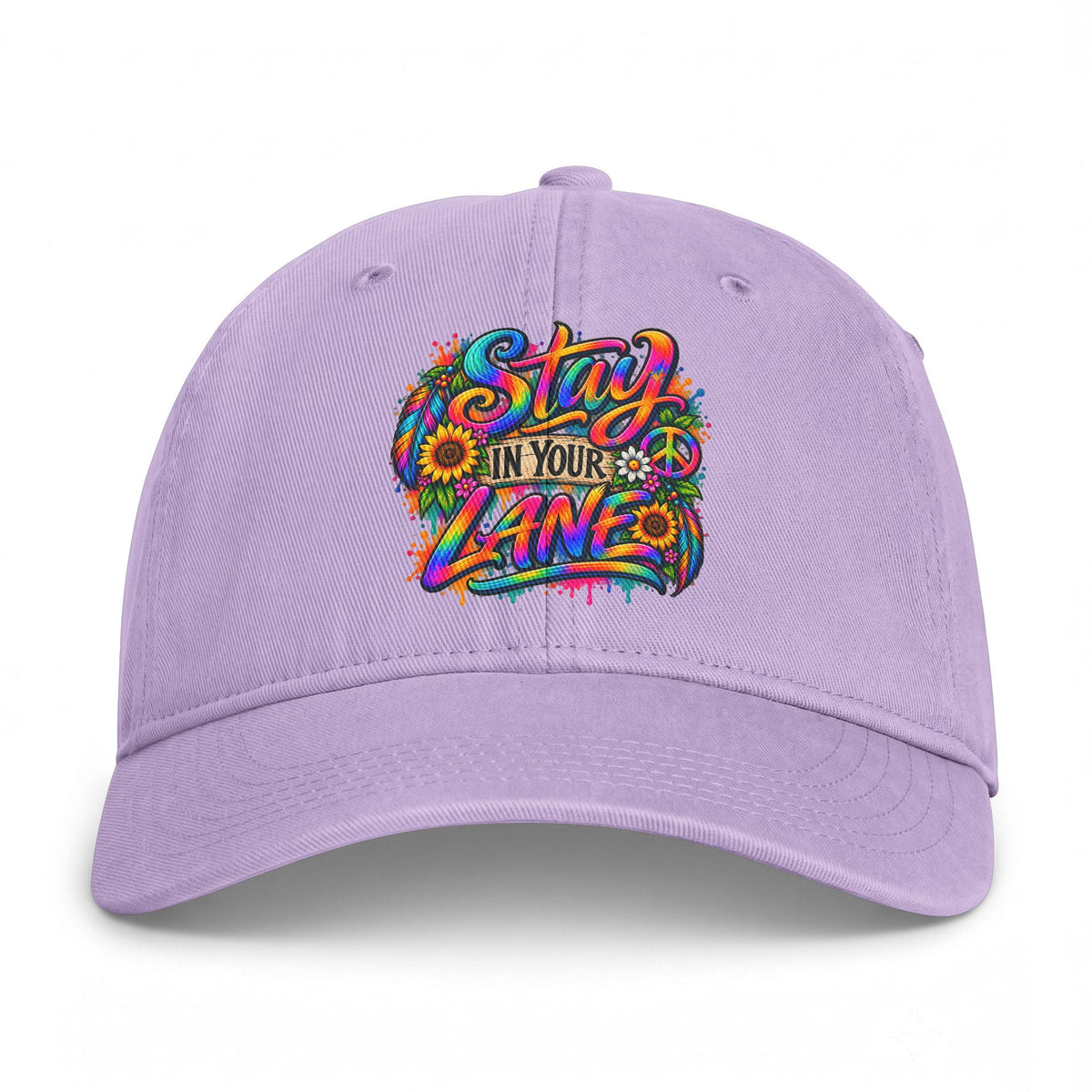 Stay In Your Lane Baseball Cap | Colorful Hippie Boho Hat | Retro Peace Sign Flower Cap | Weird Gift