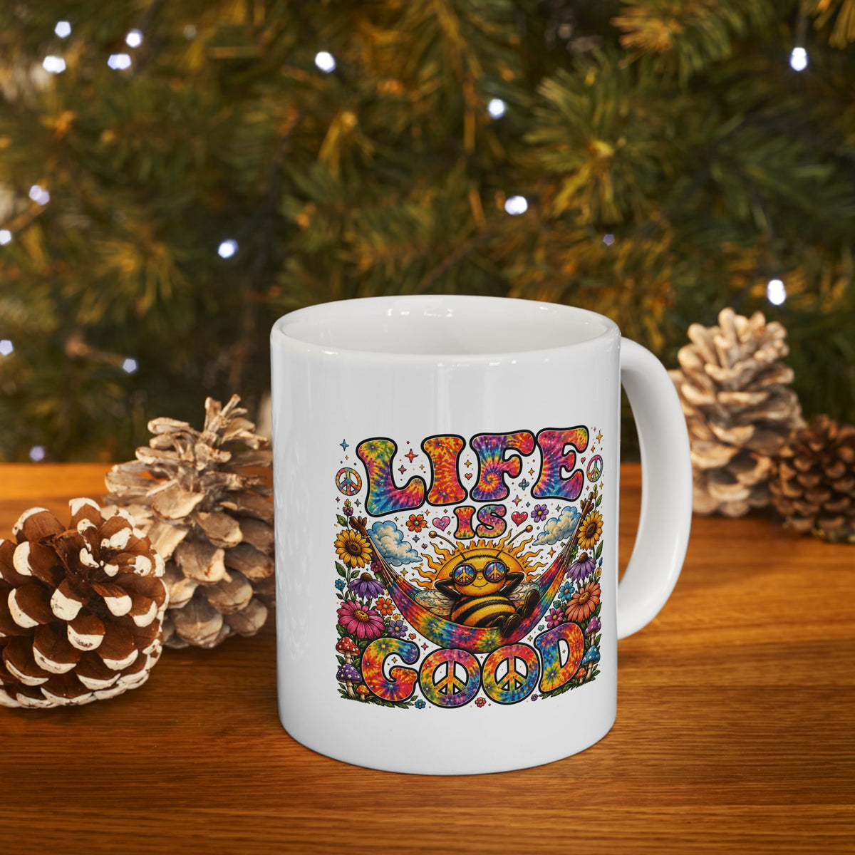 bee happy| hippie crazy | Colorful Boho Coffee Cup | (11oz & 15oz)