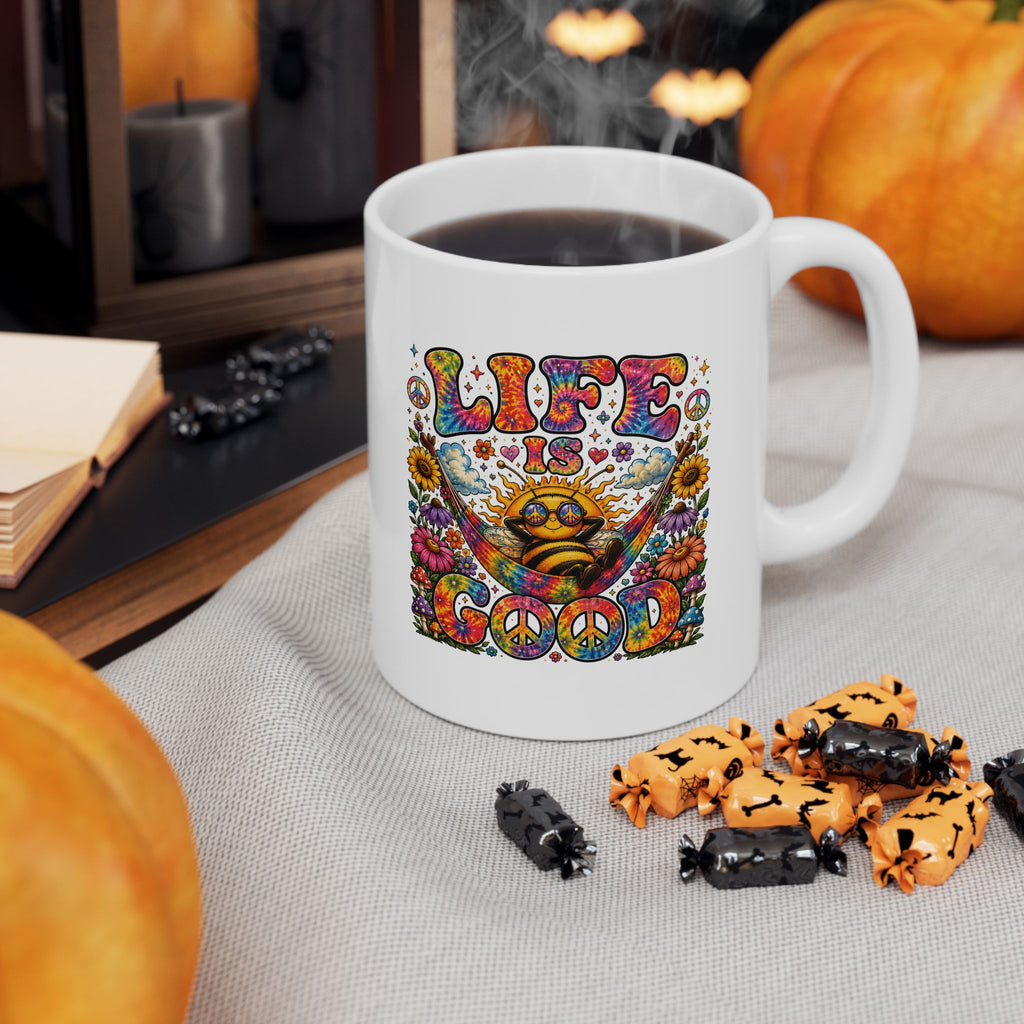bee happy| hippie crazy | Colorful Boho Coffee Cup | (11oz & 15oz)