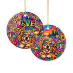 Psychedelic Dog Christmas Ornament, Double-Sided Rainbow Peace & Love Decor, Hippie Dog Lover Gift