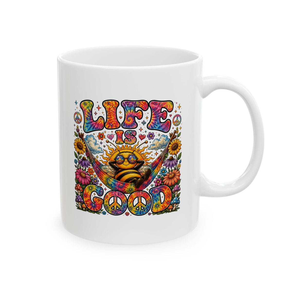 bee happy| hippie crazy | Colorful Boho Coffee Cup | (11oz & 15oz)