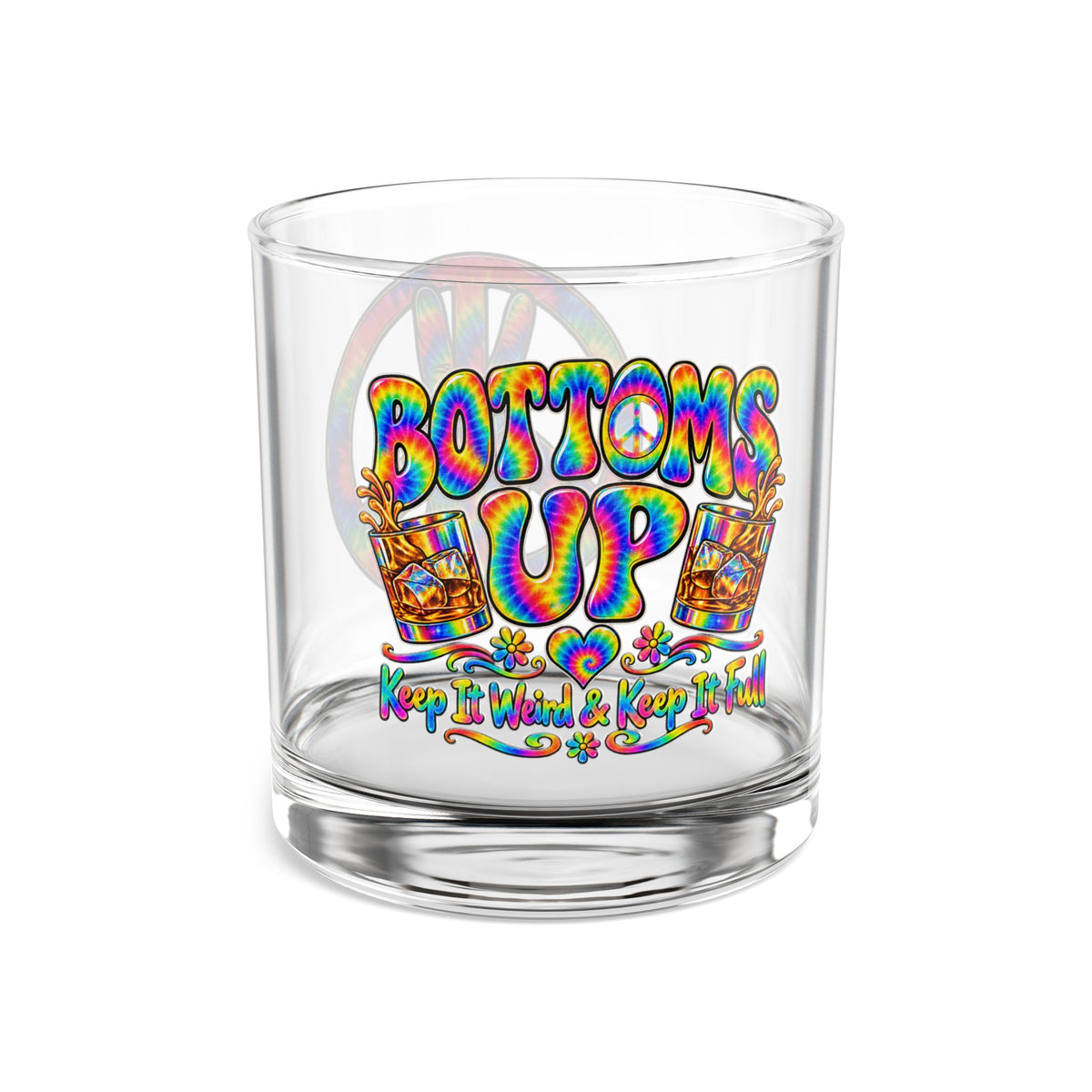Bottoms Up Rocks Glass — 10oz Colorful Retro Drink Whiskey Glass